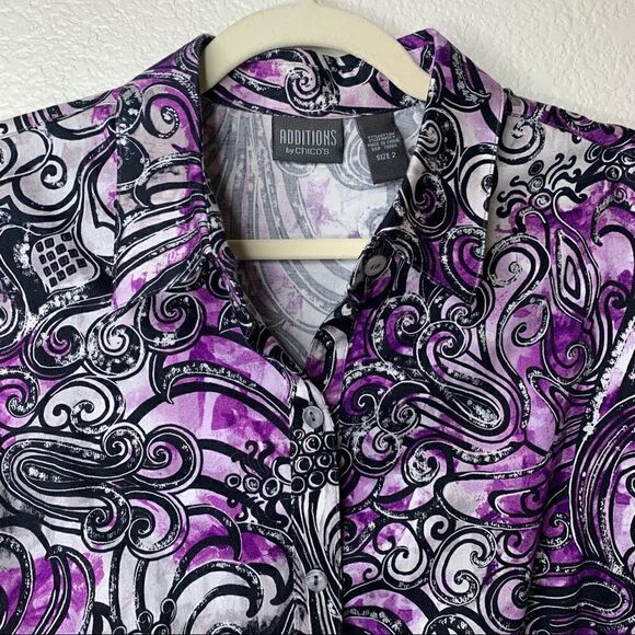 Chico’s Size Large Purple Paisley Button Down Women’s Shirt - Picture 3 of 10